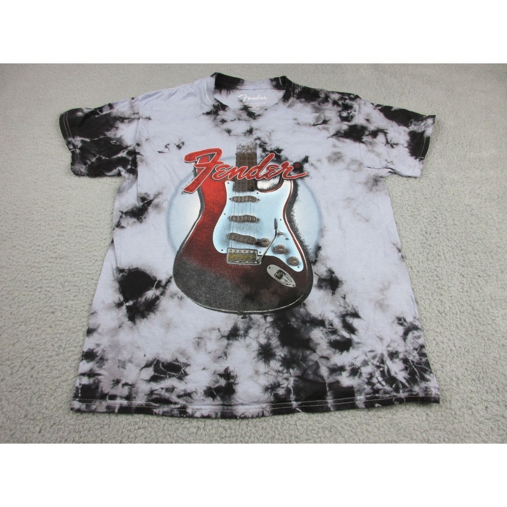 Fender Shirt Mens Adult Medium Black White Tie Dye Guitar Casual Rock Band